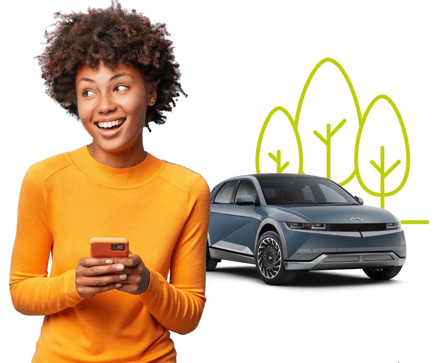 lady using app next to a car