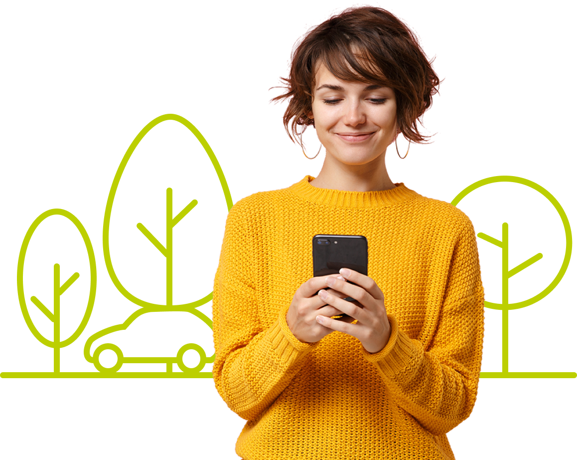 Young person in orange using a mobile