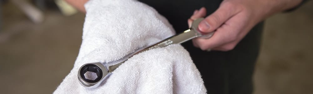Picture of a spanner on a white cloth