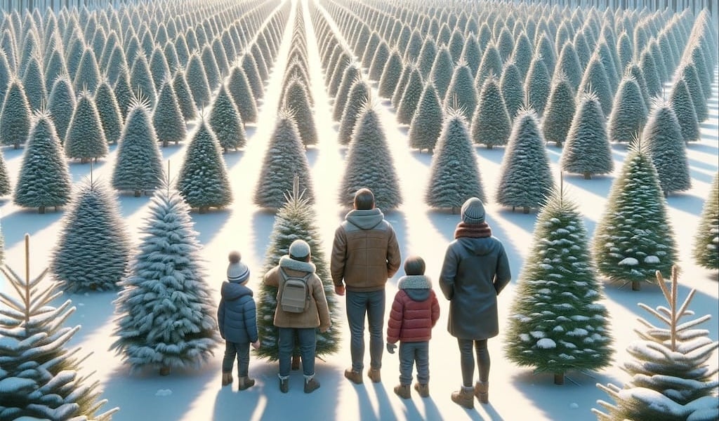 Family choosing a Christmas tree